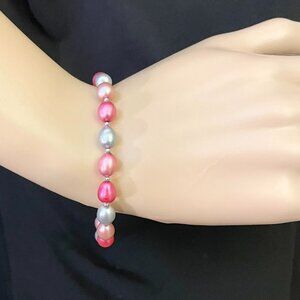 Imperial Pearl 925 Sterling Silver Pearl Bracelet 7.5" in Pinks and Silvery Gray